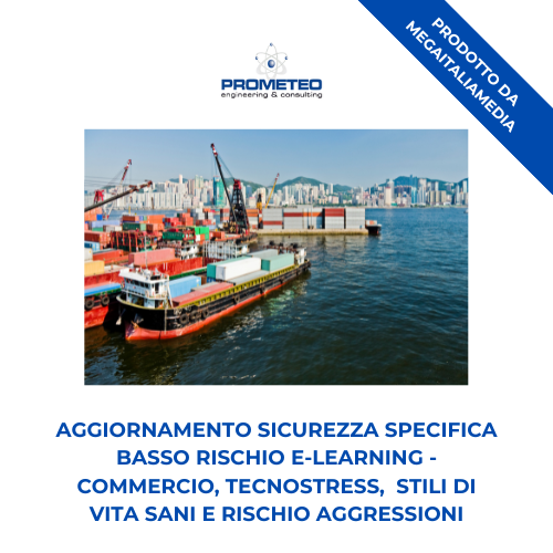 Aggiornamento sicurezza specifica basso rischio (e-learning) - COMMERCIO, TECNOSTRESS, STILI DI VITA SANI E RISCHIO AGGRESSIONI - prodotto da MegaItaliaMedia Prometeo Srl