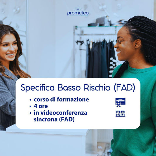 Corso Sicurezza Specifica 4 Ore Basso Rischio – Videoconferenza Sincrona Prometeo Srl