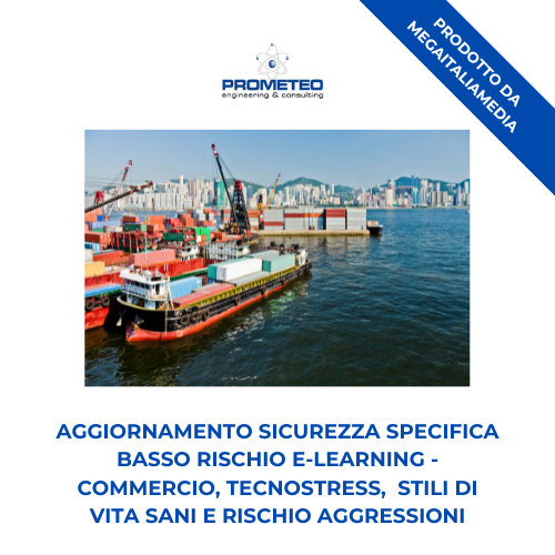 Aggiornamento sicurezza specifica basso rischio (e-learning) - COMMERCIO, TECNOSTRESS,  STILI DI VITA SANI E RISCHIO AGGRESSIONI - prodotto da MegaItaliaMedia