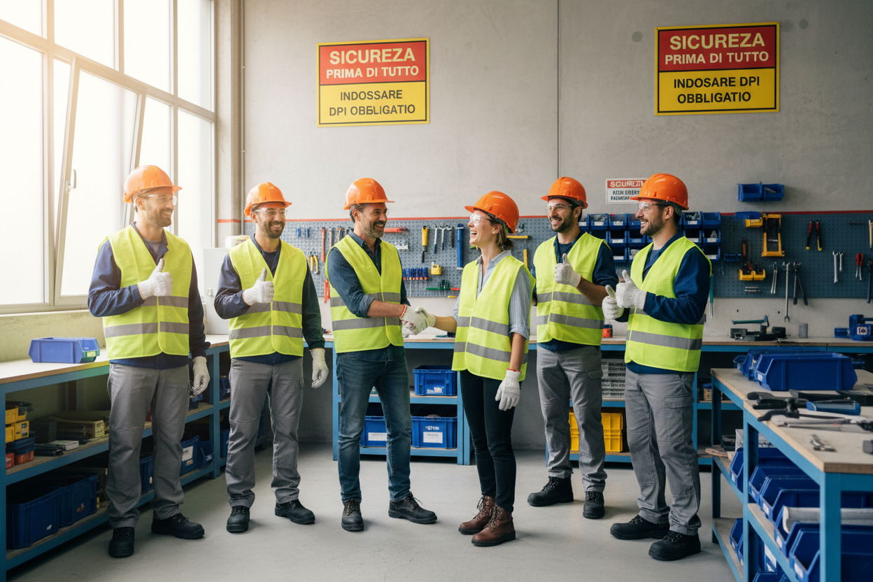genera immagine di una piccola azienda che è felice di investire nella sicurezza sul lavoro