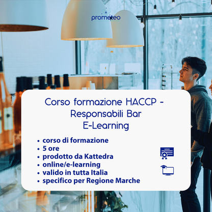 Corso formazione HACCP MARCHE (e-learning) - RESPONSABILI SETTORE ALIMENTARE: BAR - prodotto da Kattedra