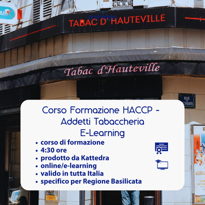Corso formazione HACCP BASILICATA (e-learning) - ADDETTI SETTORE ALIMENTARE: TABACCHERIE - prodotto da Kattedra