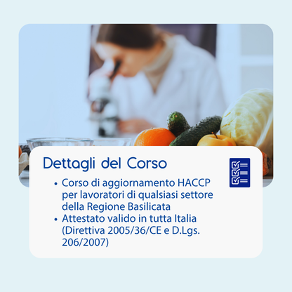 Corso aggiornamento HACCP BASILICATA (e-learning) - OPERATORI E RESPONSABILI SETTORE ALIMENTARE - prodotto da Kattedra