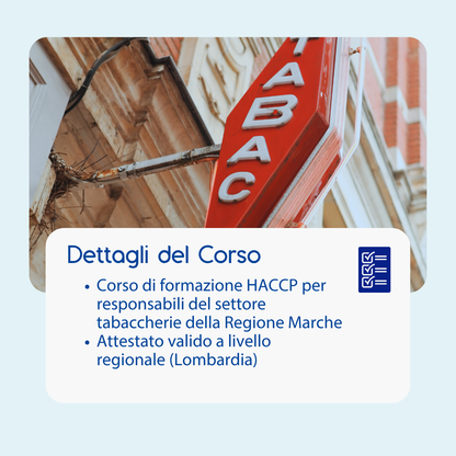 Corso formazione HACCP MARCHE (e-learning) - RESPONSABILI SETTORE ALIMENTARE: TABACCHERIE - prodotto da Kattedra