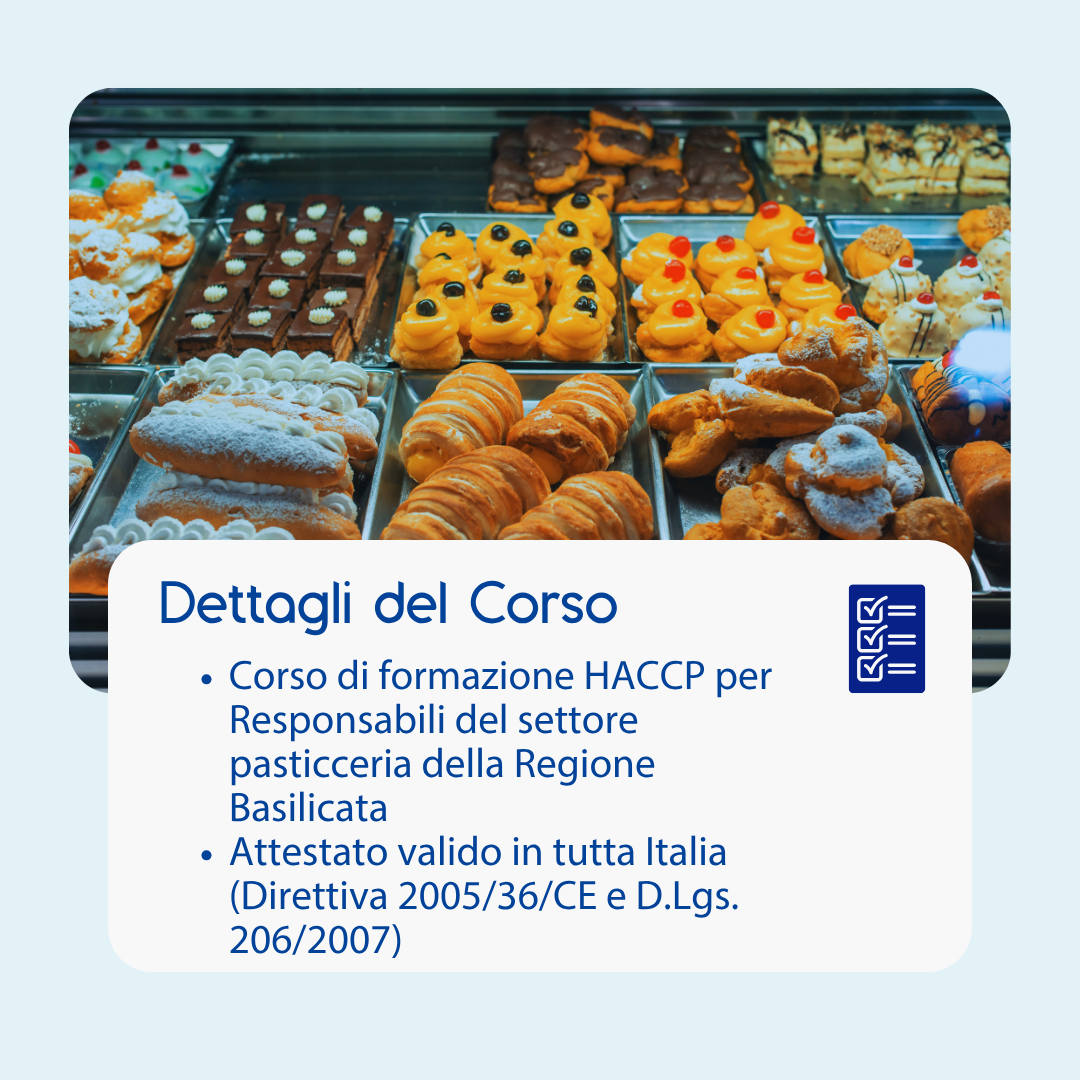 Corso formazione HACCP BASILICATA (e-learning) - RESPONSABILI SETTORE ALIMENTARE: PASTICCERIA - prodotto da Kattedra
