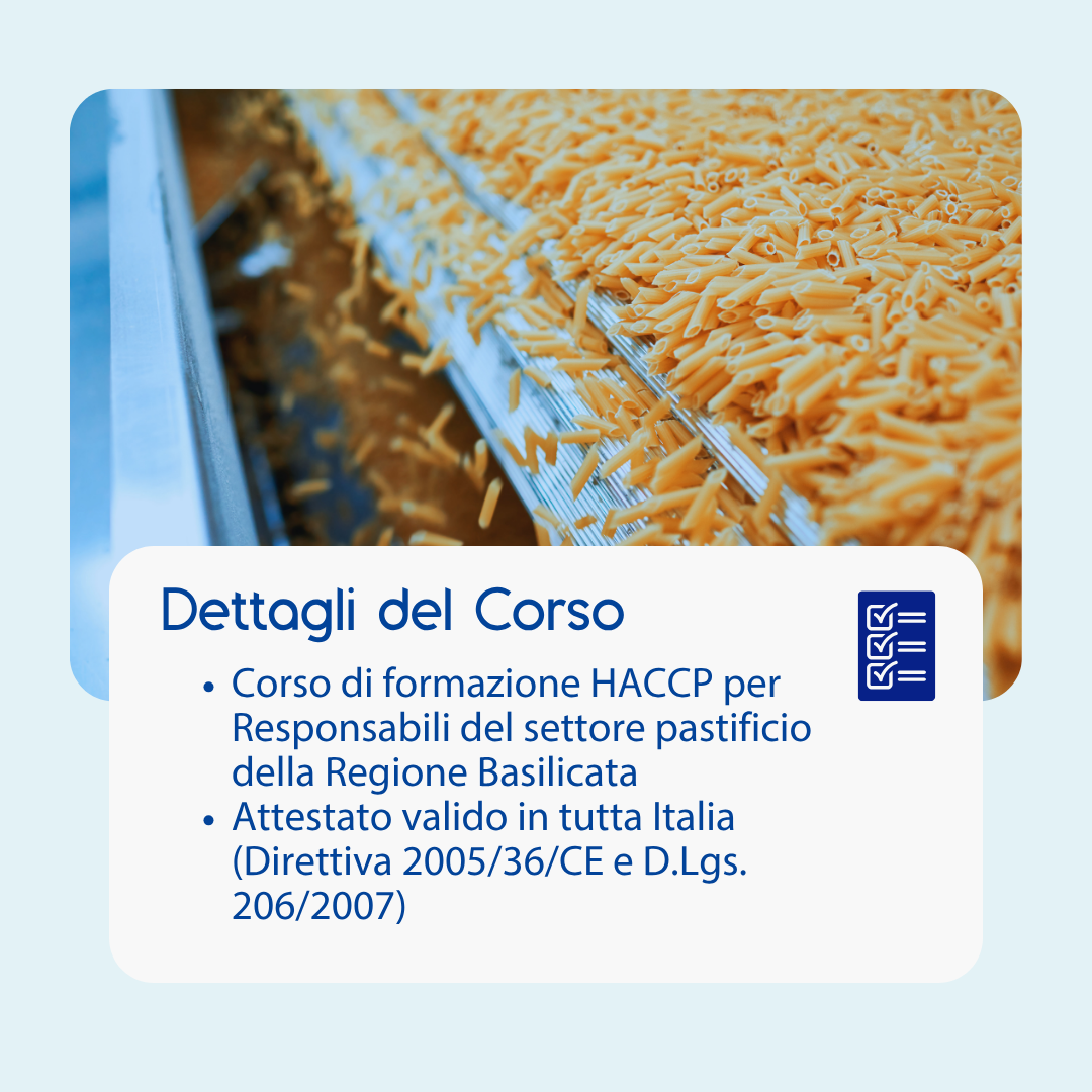 Corso formazione HACCP BASILICATA (e-learning) - RESPONSABILI SETTORE ALIMENTARE: PASTIFICIO - prodotto da Kattedra