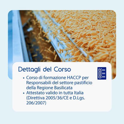 Corso formazione HACCP BASILICATA (e-learning) - RESPONSABILI SETTORE ALIMENTARE: PASTIFICIO - prodotto da Kattedra