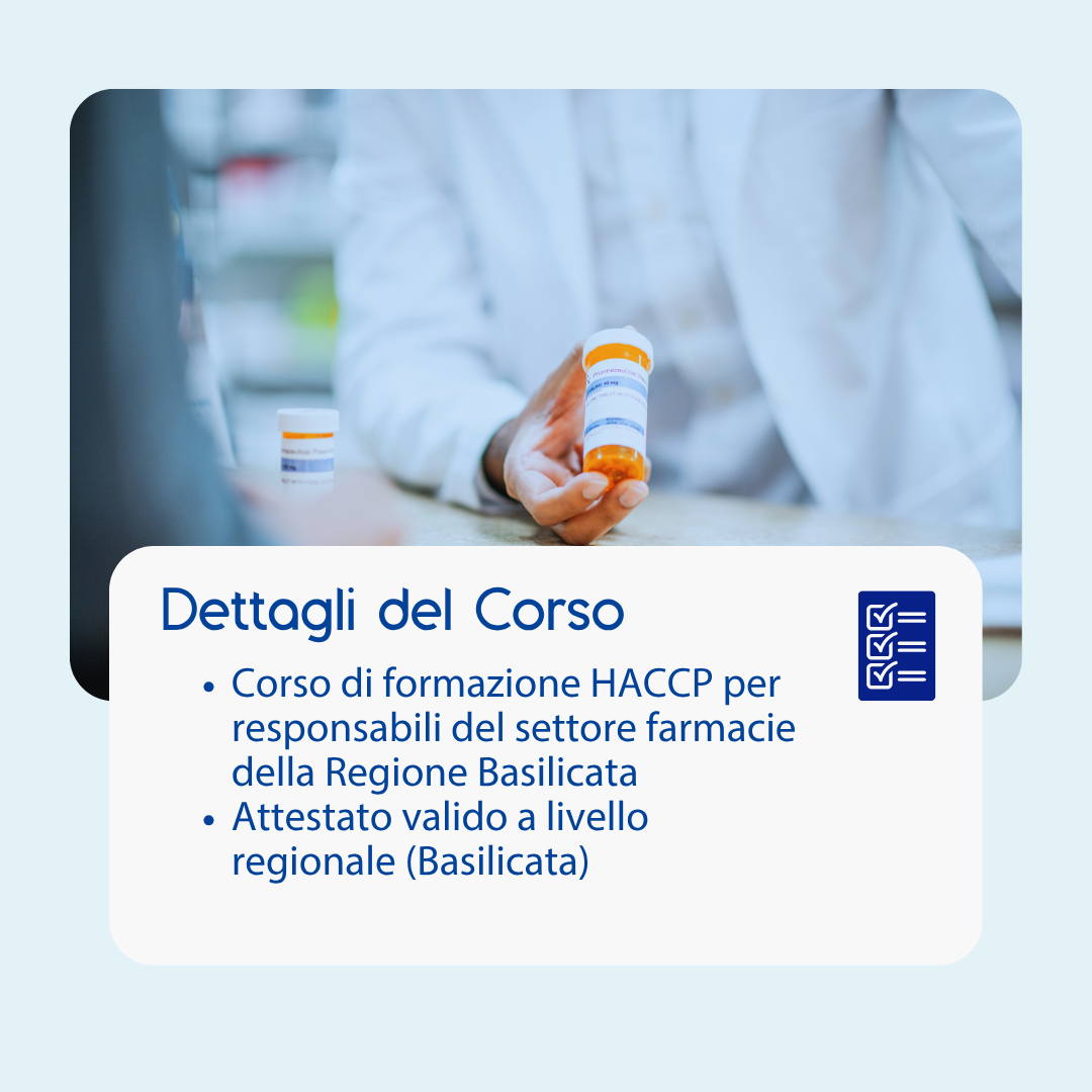 Corso formazione HACCP BASILICATA (e-learning) - RESPONSABILI SETTORE ALIMENTARE: FARMACIA- prodotto da Kattedra