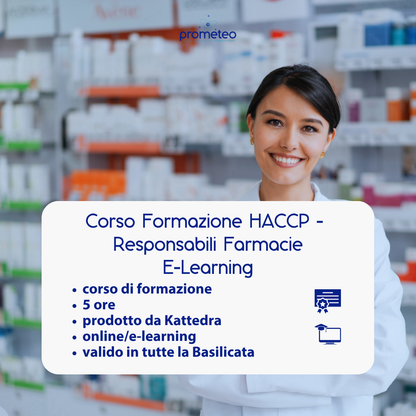 Corso formazione HACCP BASILICATA (e-learning) - RESPONSABILI SETTORE ALIMENTARE: FARMACIA- prodotto da Kattedra