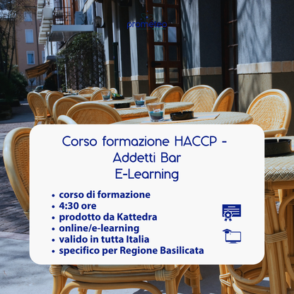 Corso formazione HACCP BASILICATA (e-learning) - ADDETTI SETTORE ALIMENTARE: BAR - prodotto da Kattedra