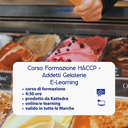 Corso formazione HACCP MARCHE (e-learning) - ADDETTI SETTORE ALIMENTARE: GELATERIE - prodotto da Kattedra