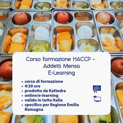 Corso formazione HACCP EMILIA-ROMAGNA (e-learning) - ADDETTI SETTORE ALIMENTARE: MENSA - prodotto da Kattedra