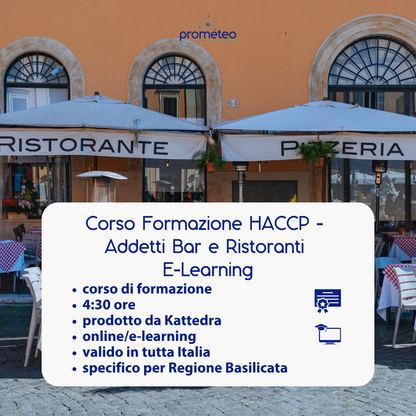 Corso formazione HACCP BASILICATA (e-learning) - ADDETTI SETTORE ALIMENTARE: BAR E RISTORANTI - prodotto da Kattedra