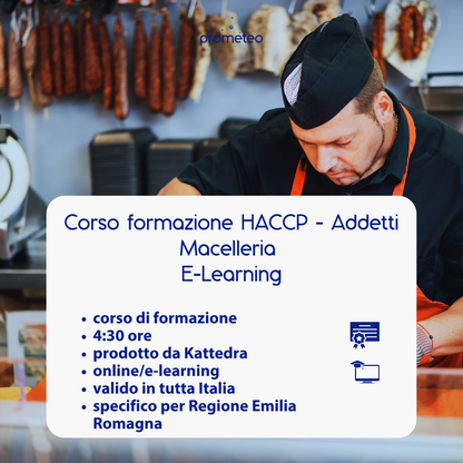 Corso formazione HACCP EMILIA ROMAGNA (e-learning) - ADDETTI SETTORE ALIMENTARE: MACELLERIE - prodotto da Kattedra