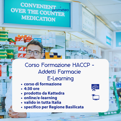 Corso formazione HACCP BASILICATA (e-learning) - ADDETTI SETTORE ALIMENTARE: FARMACIA- prodotto da Kattedra