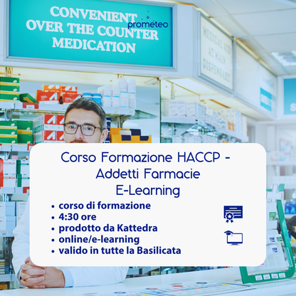 Corso formazione HACCP BASILICATA (e-learning) - ADDETTI SETTORE ALIMENTARE: FARMACIA- prodotto da Kattedra