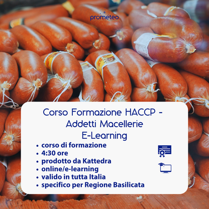 Corso formazione HACCP BASILICATA (e-learning) - ADDETTI SETTORE ALIMENTARE: MACELLERIE - prodotto da Kattedra