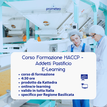 Corso formazione HACCP BASILICATA (e-learning) - ADDETTI SETTORE ALIMENTARE: PASTIFICIO - prodotto da Kattedra